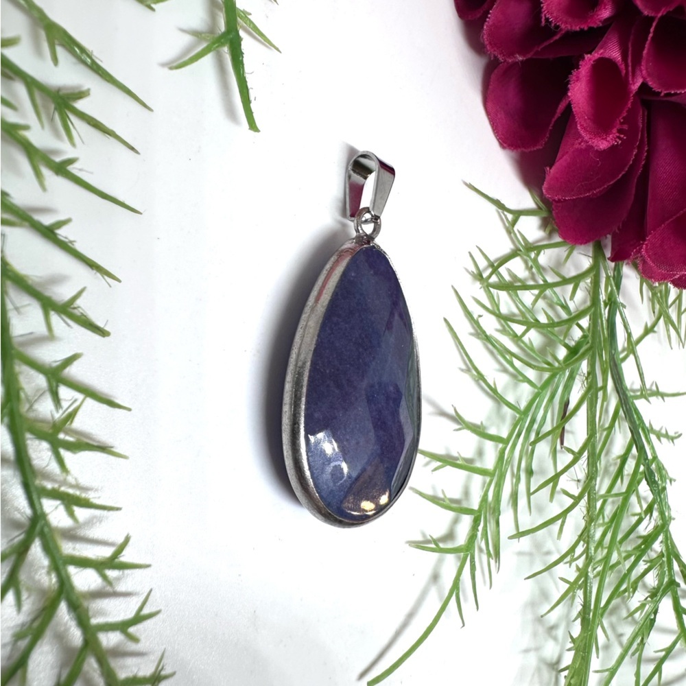 NEW⚜️Indigo Agate Stone Teardrop Pendant Charm - Picture 4 of 7